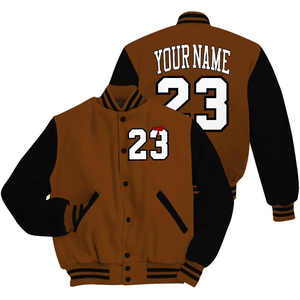 Varsity Jacket To Match Archaeo Brown 5s - Custom Name Number 23 Drip All Over Print