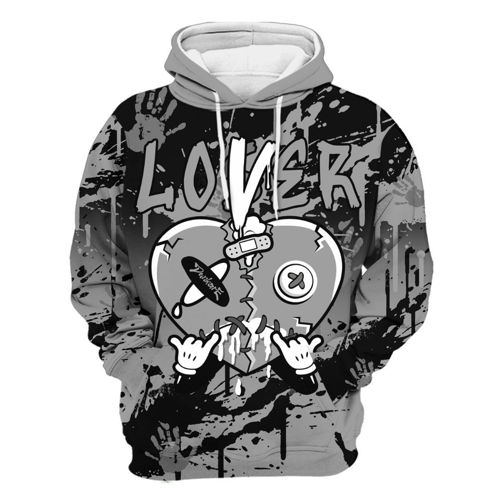 Hoodie To Match Black Wolf Grey 12s - Loser Lover Drip Heart All Over Print