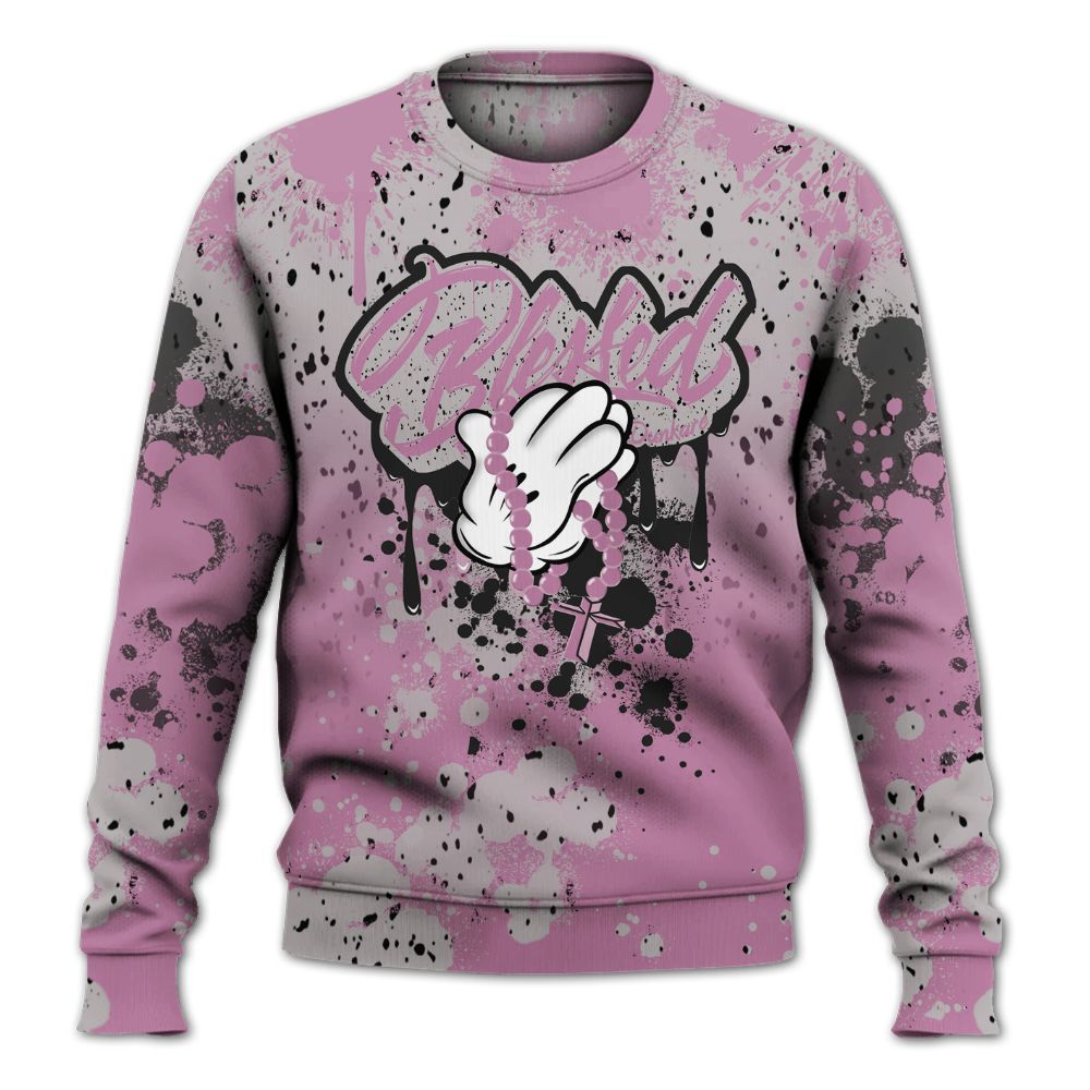 Sweatshirt To Match Neutral Grey Black White Orchid 4s - God Blessed Ink Drip All Over Print