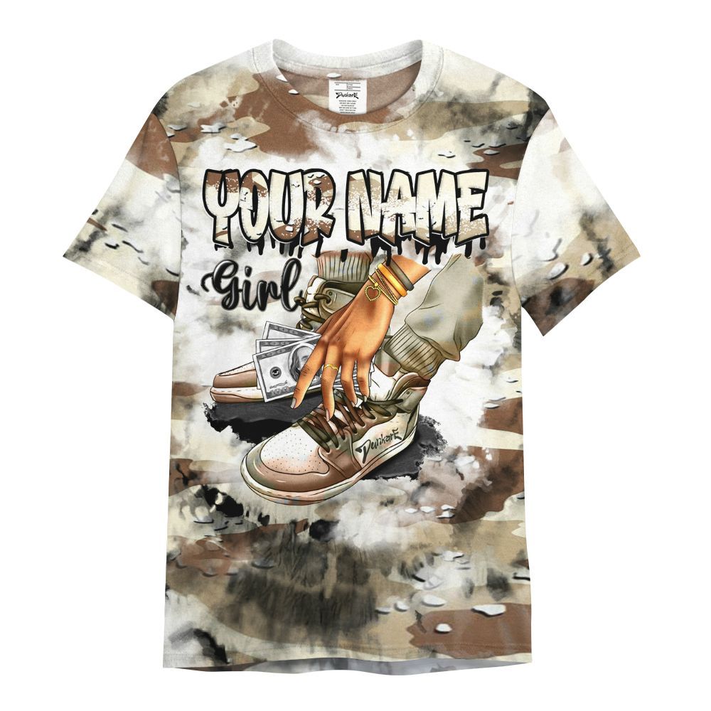 Shirt To Match Desert Camo 3s Varsity Jacket, Custom Name SNEAKER Girl Money Drip Tie Dye All Over Print