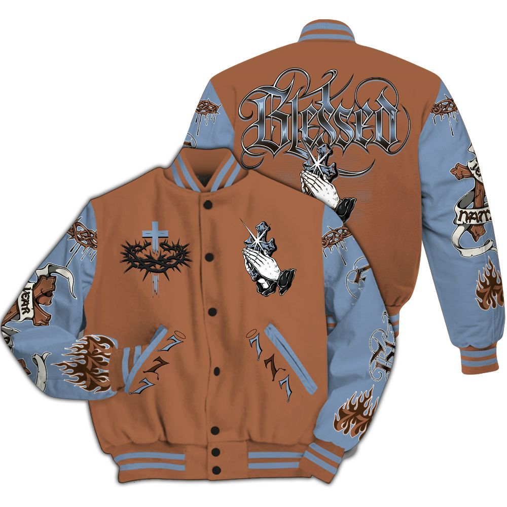 Varsity Jacket To Match Air Foamposite Metallic Copper - God Blessed Custom Name All Over Print