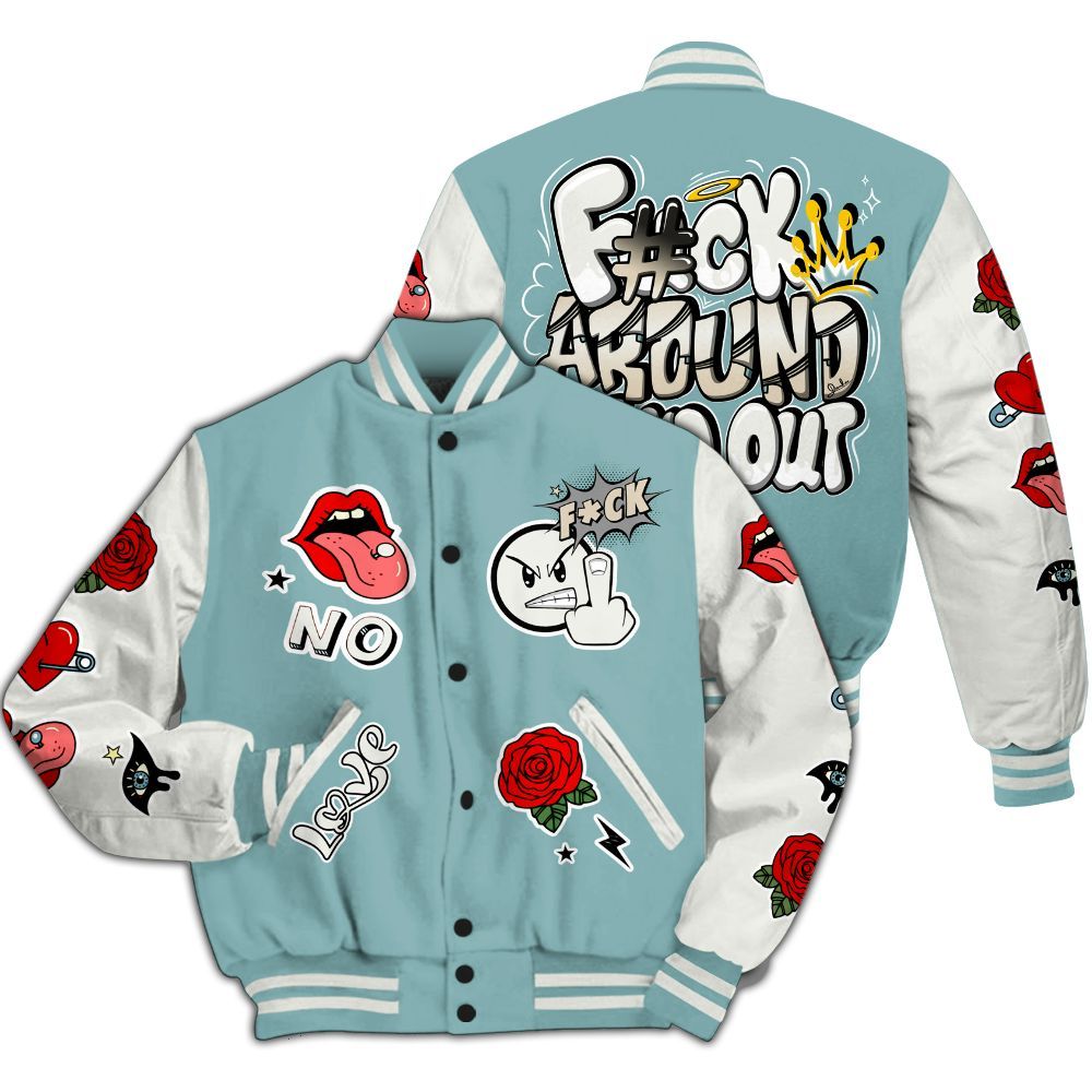 Varsity Jacket To Match Dunk Low Glacier Blue Pale Ivory - FK Around Find Out All Over Print