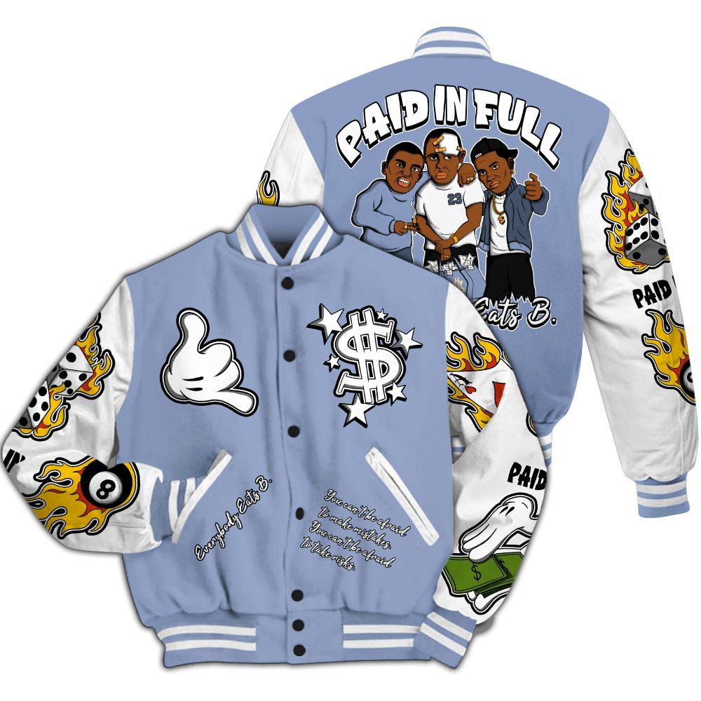 Varsity Jacket To Match Retro Blue Grey 13s - Everybody Paid In Full Graphic All Over Print