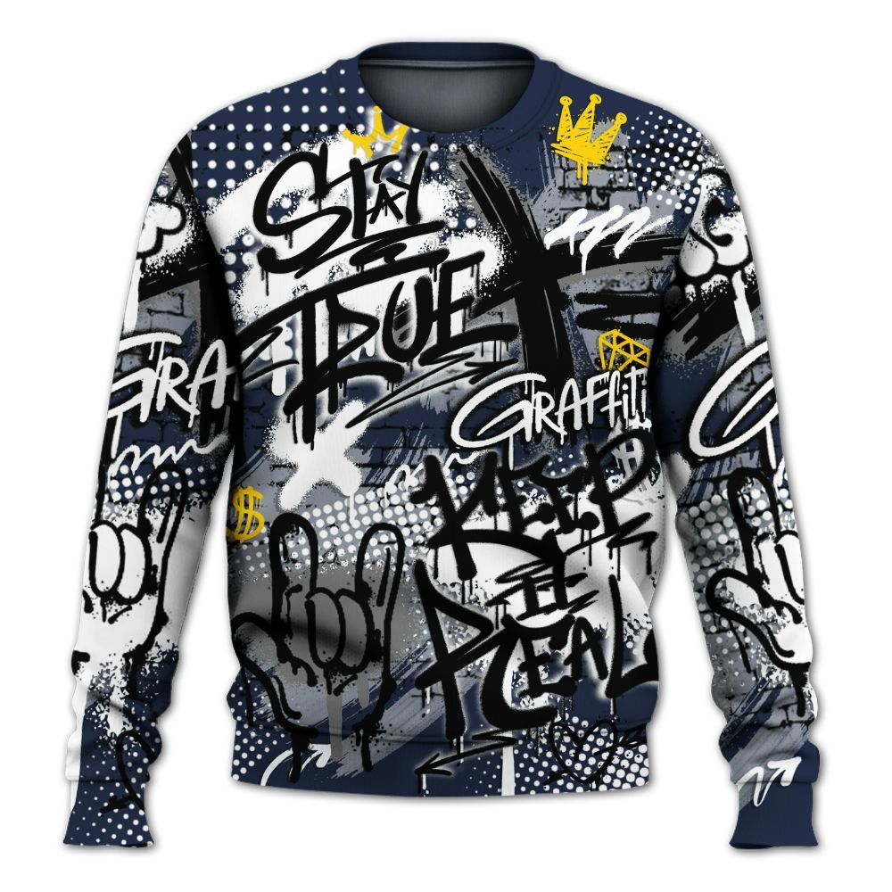 Sweatshirt To Match Dunk Low White Midnight Navy - True It Real Graffiti Streetwear All Over Print