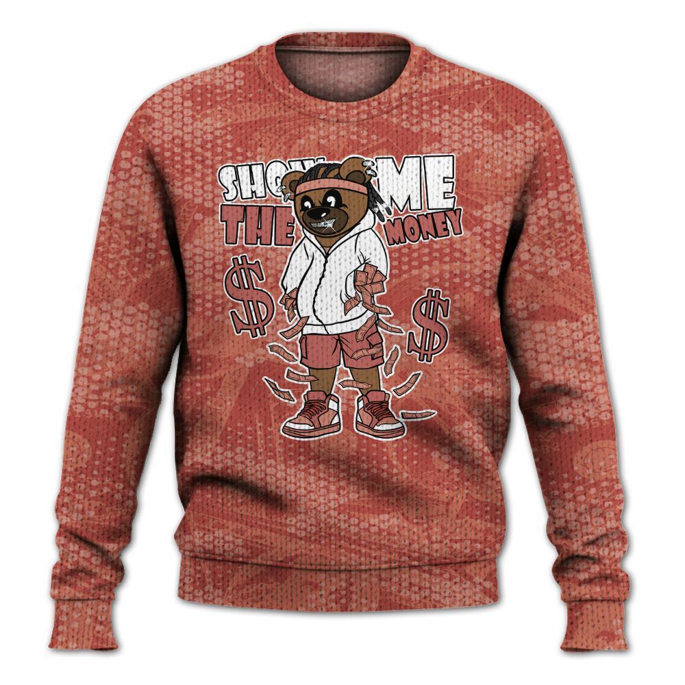 Knitted Sweater To Match Dune Red 13s - Show Me Bear Banknotes Art