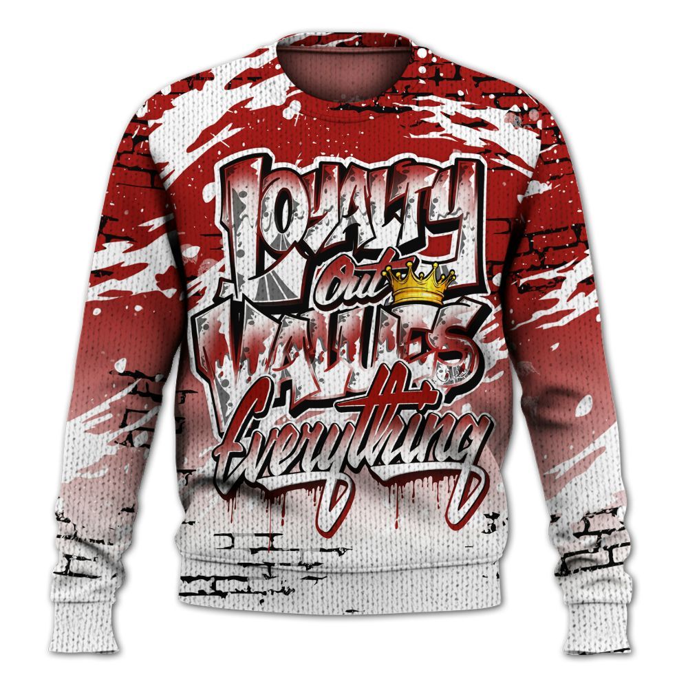 Knitted Sweater To Match High OG Varsity Red 1s - Values Of Loyalty Drip