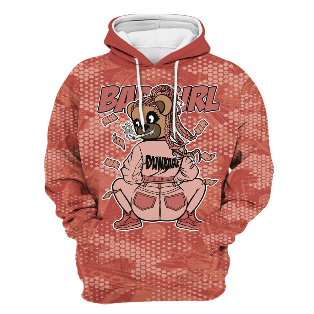 Hoodie To Match Dune Red 13s - Rebellious Girl Bear Banknotes Art All Over Print
