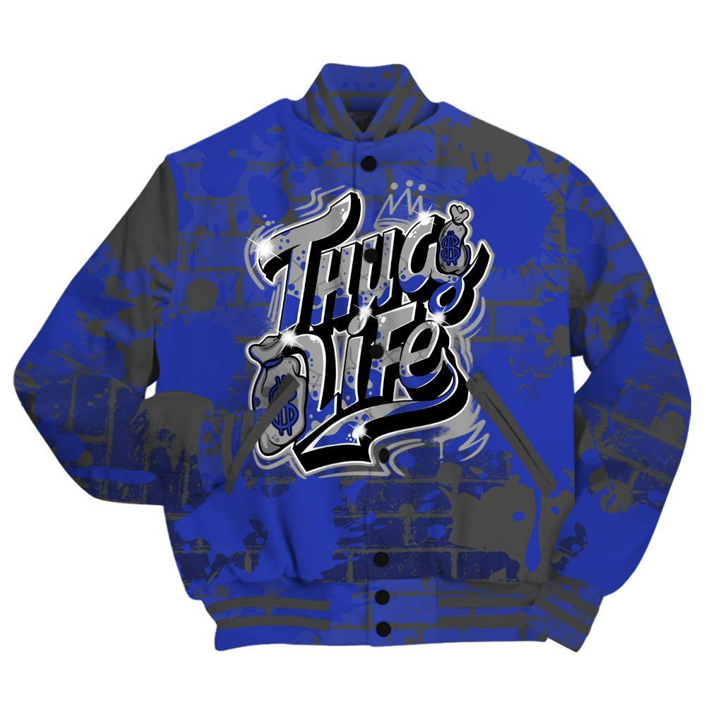 Varsity Jacket To Match Air Max Plus Black Racer Blue Shirt - Free Thug Living Graphic Brick Art All Over Print
