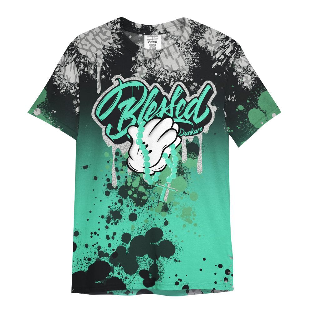 Shirt To Match Black Green Glow 3s - God Blessed Ink Drip All Over Print