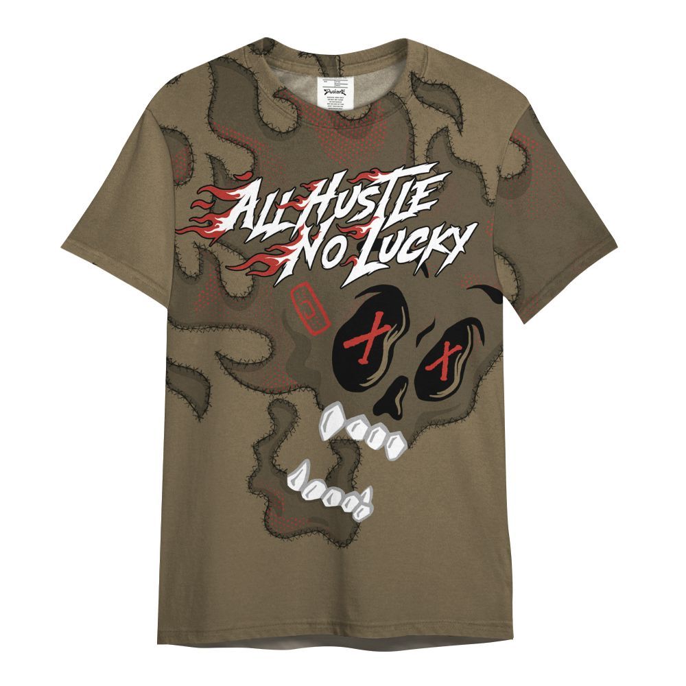 Shirt To Match Olive 9s - All Hustle No Lucky Skull All Over Print
