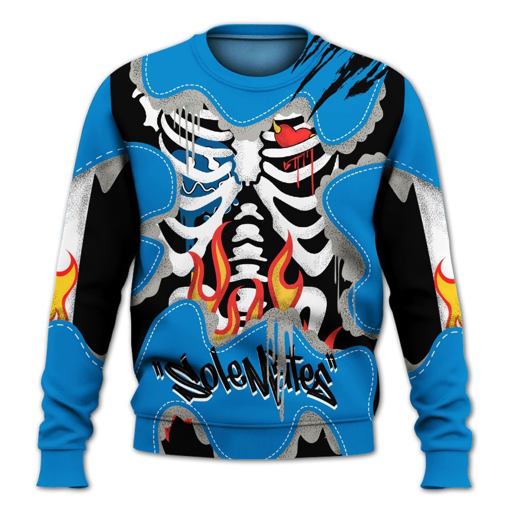 Sweatshirt To Match Industrial Blue 4s - Skeleton Burning Heart Drip Military Blue 4s All Over Print