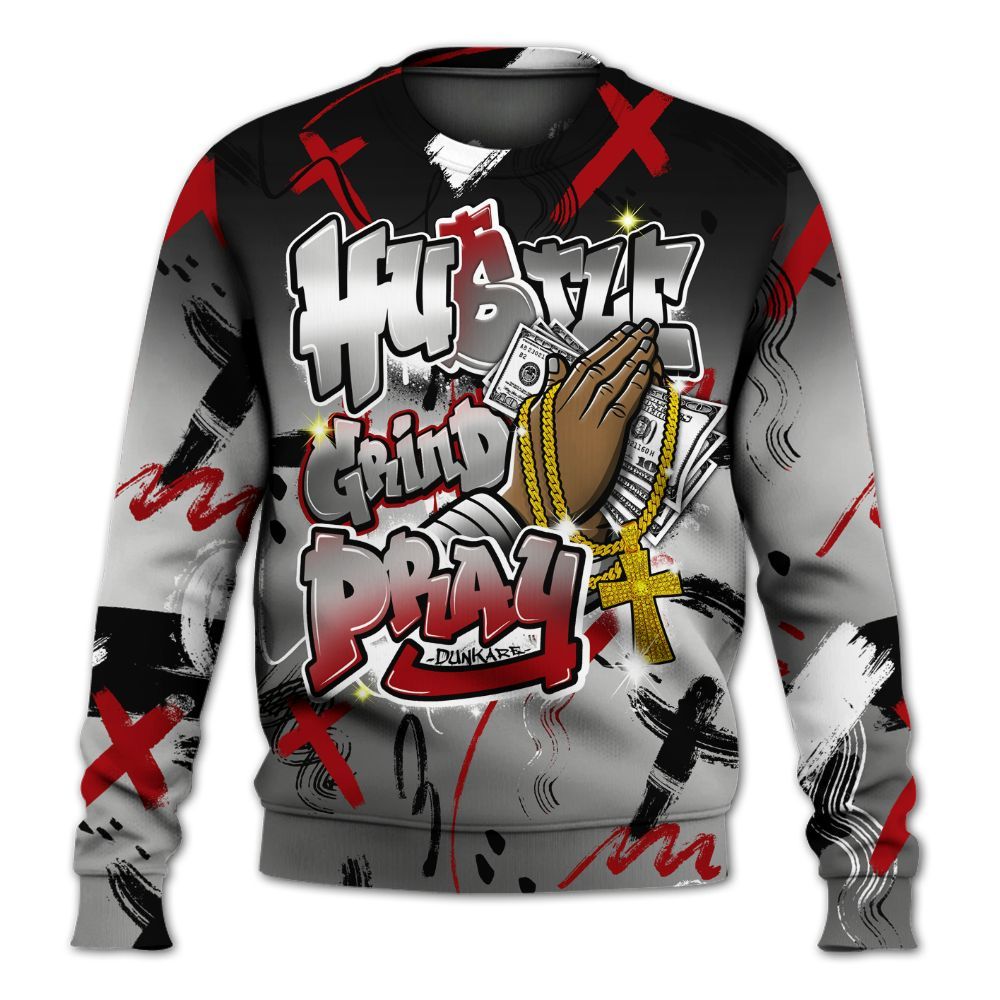 Sweatshirt To Match Metallic Silver 14s - Money Hustle Grind Pray All Over Print