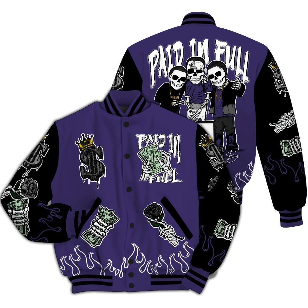 Varsity Jacket To Match Retro Court Purple 13s - Fire Everybody Paid In All Over Print