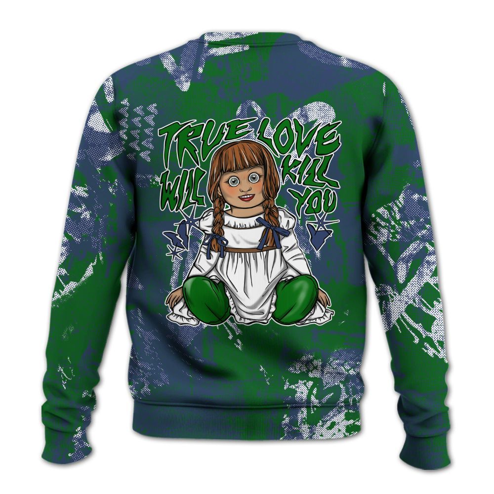 Sweatshirt To Match Midnight Navy 13s - Genuine Loves Bear Heart Grunge All Over Print