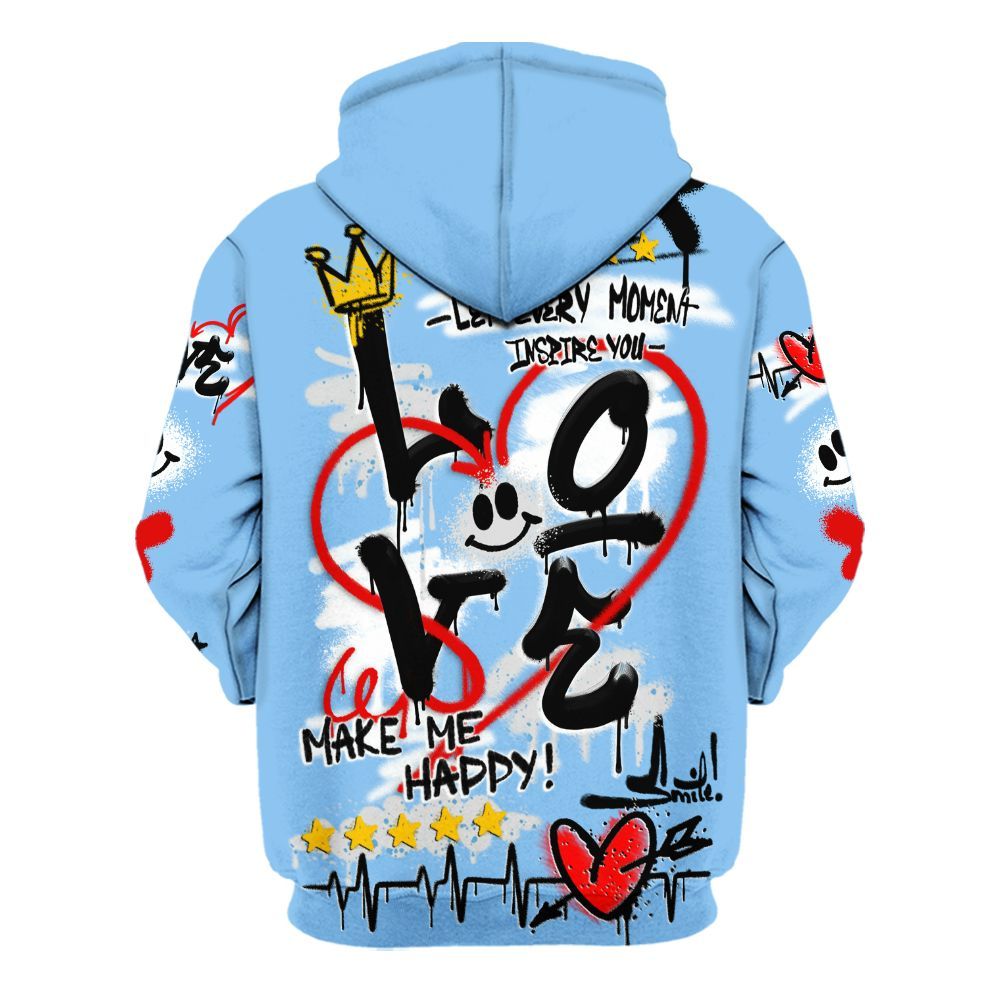 Hoodie To Match University Blue 5s - Happy Love Beats Graffiti Streetwear All Over Print