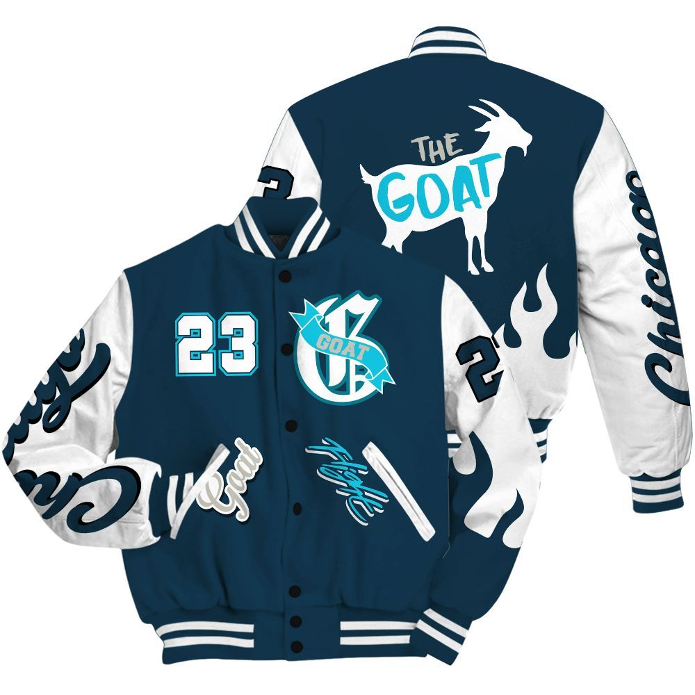 Varsity Jacket To Match Air Navy Baltic Blue - The G.O.A.T Flight Streetwear All Over Print