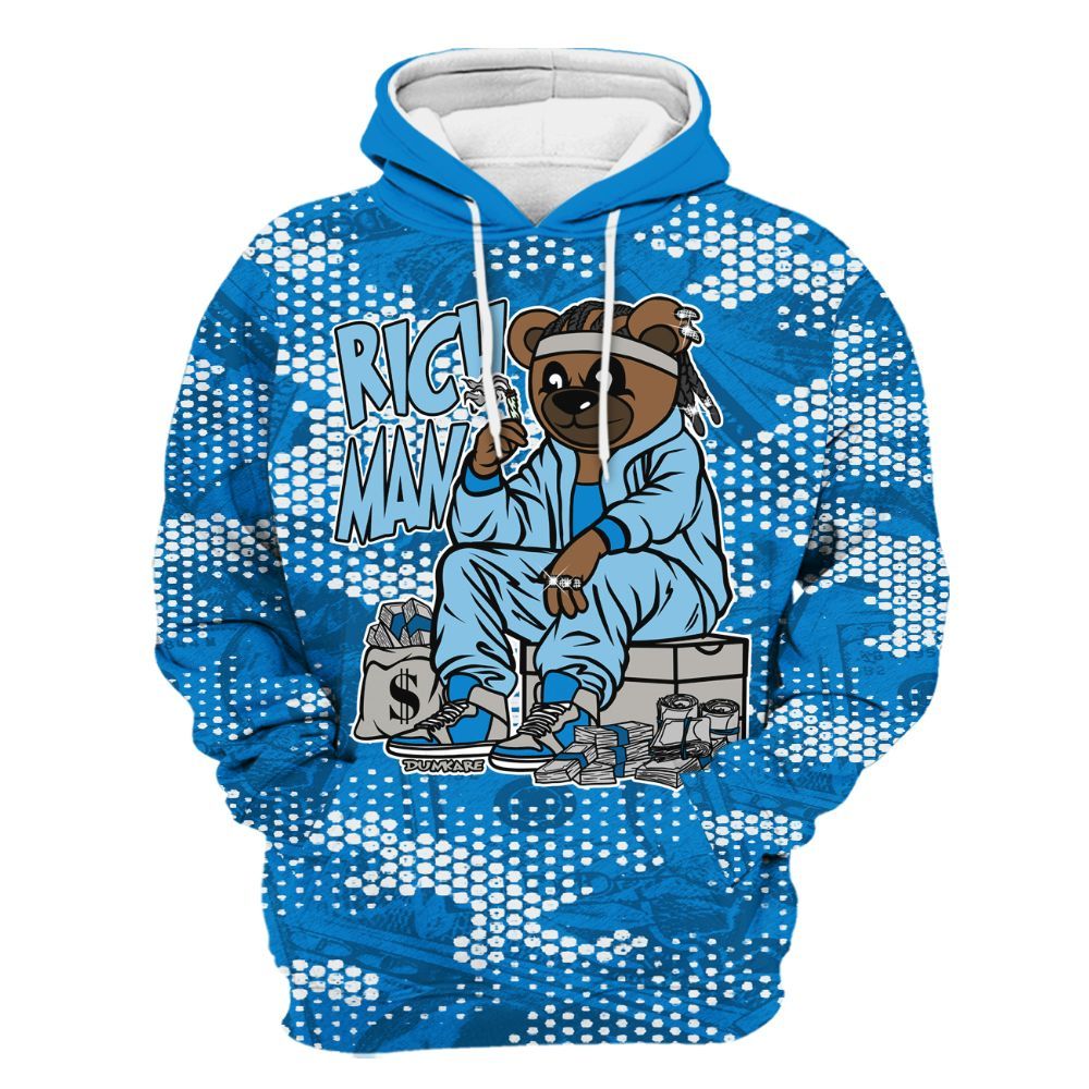 Hoodie To Match Industrial Blue 4s - Rich Man Bear Banknotes Art All Over Print