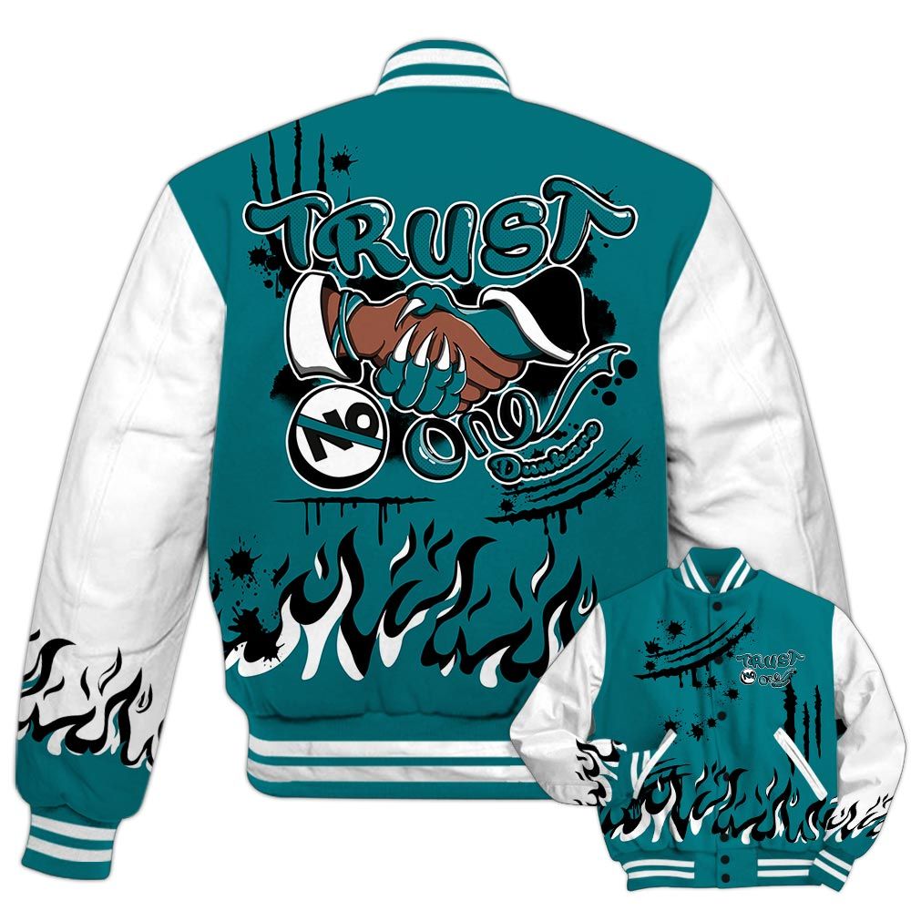 Varsity Jacket To Match Oxidized Green 4s - Graphic Trust No One Varsity Jacket Outfit