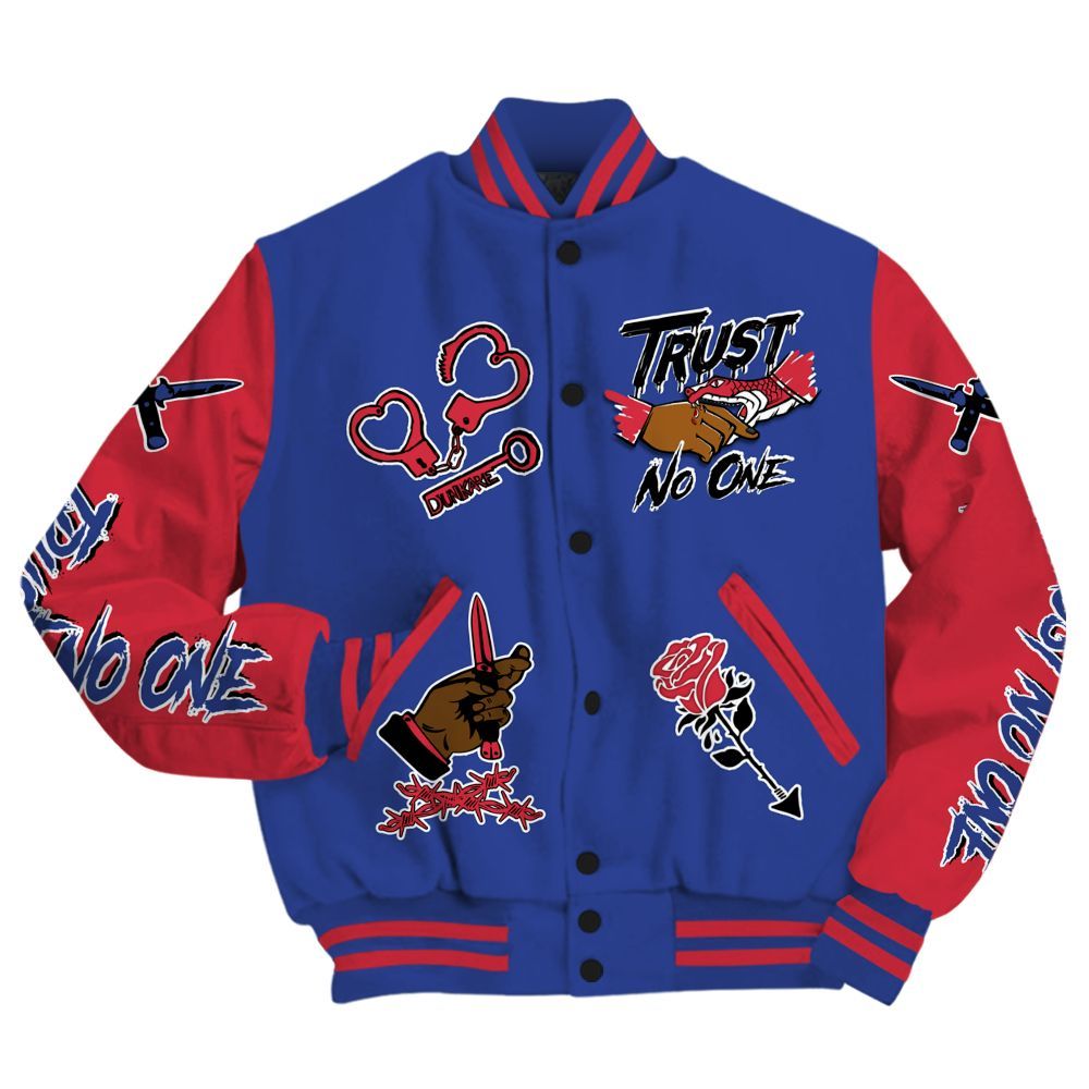 Varsity Jacket To Match Air Griffey Max USA Red White Blue 1s - Trust No One Dripping All Over Print