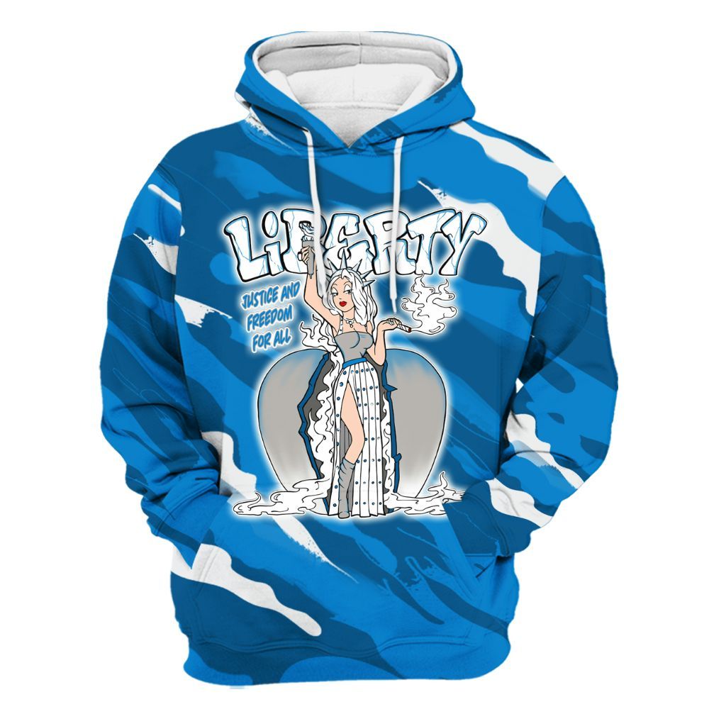 Hoodie To Match Military Blue 4s - Midwest Cartoon Colored All Over Print