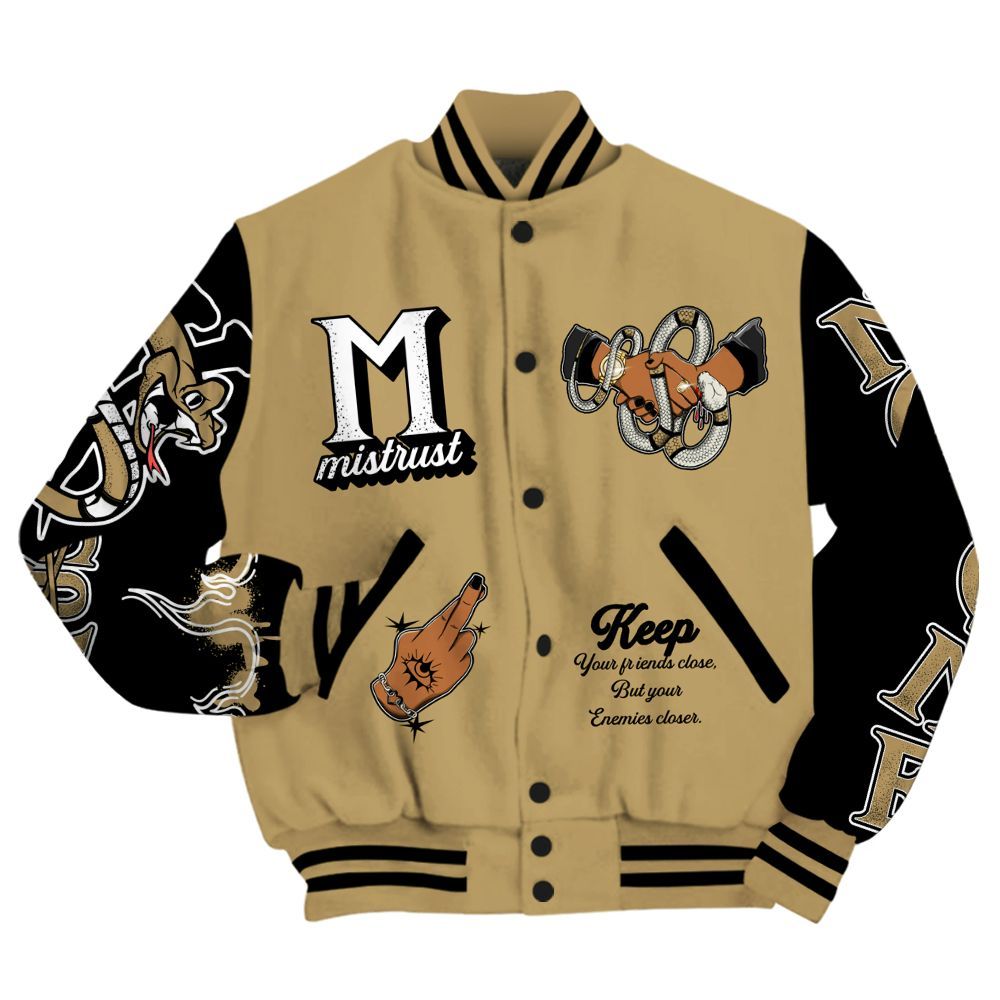 Varsity Jacket To Match High OG Black Metallic Gold 1s - Trust No One Snake-Bite Street Style All Over Print