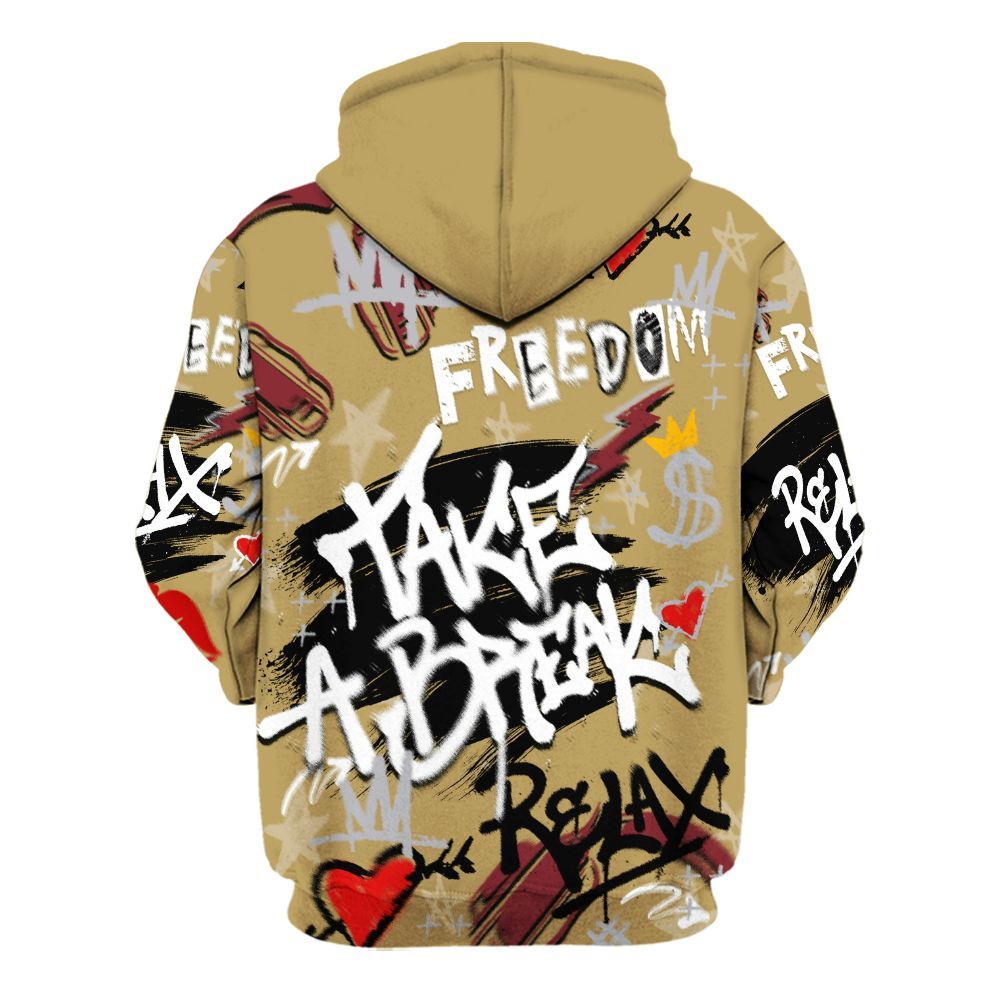Hoodie To Match Kobe 4 Gold Medal - Take Break Freedom Graffiti Streetwear All Over Print