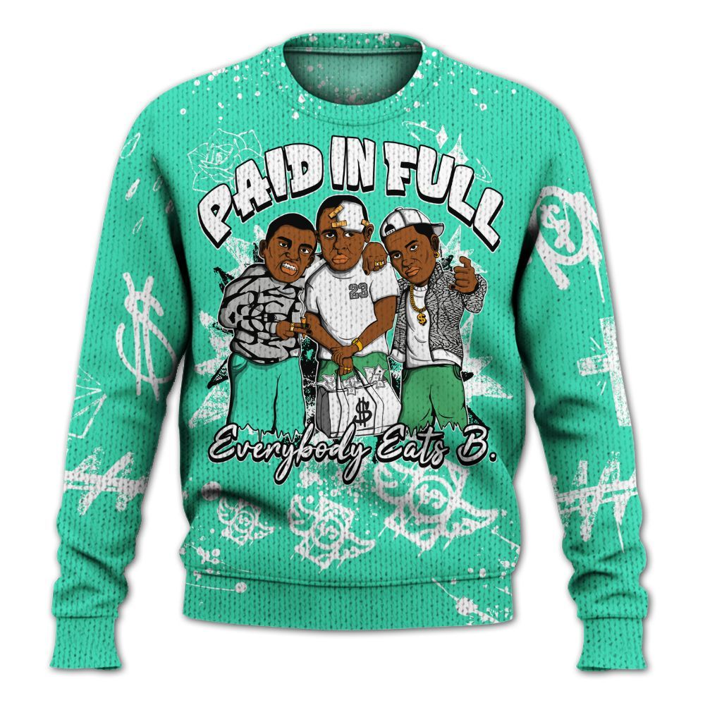 Knitted Sweater To Match Black Green Glow 3s - Everybody Paid In Full Crayon