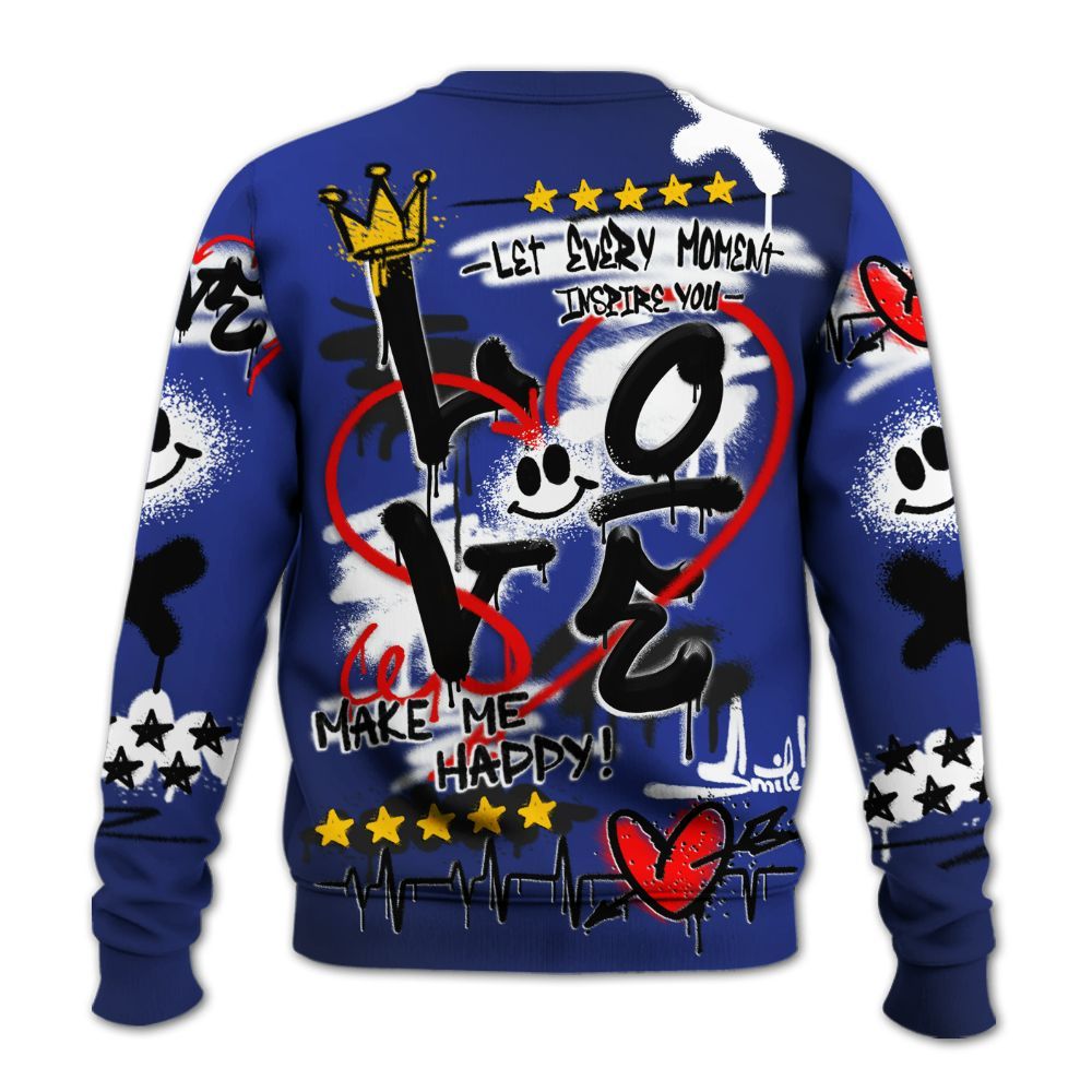 Sweatshirt To Match Air Max Plus Black Racer Blue - Happy Love Beats Graffiti Streetwear All Over Print