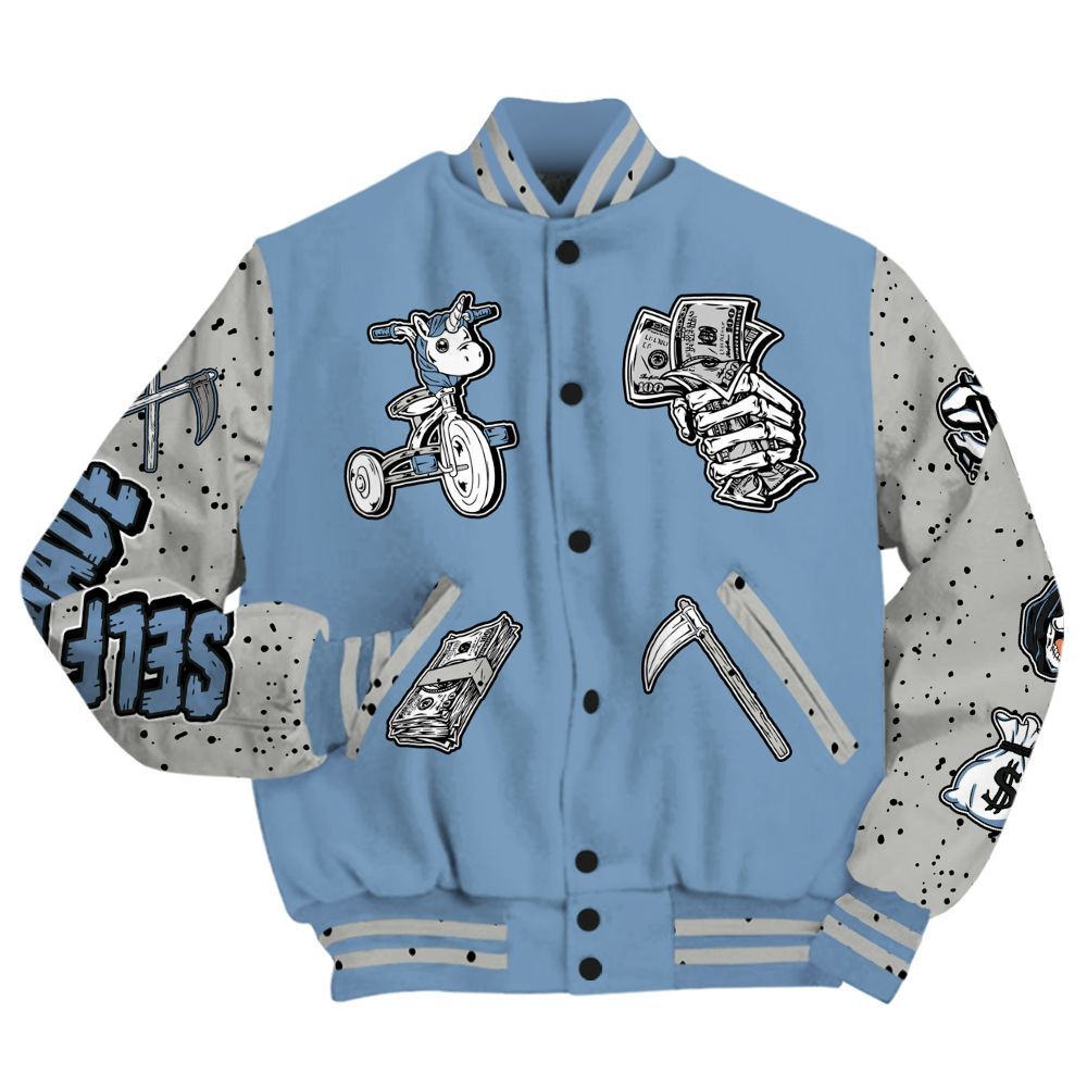 Varsity Jacket To Match University Blue 4s - Self Make Skeleton All Over Print