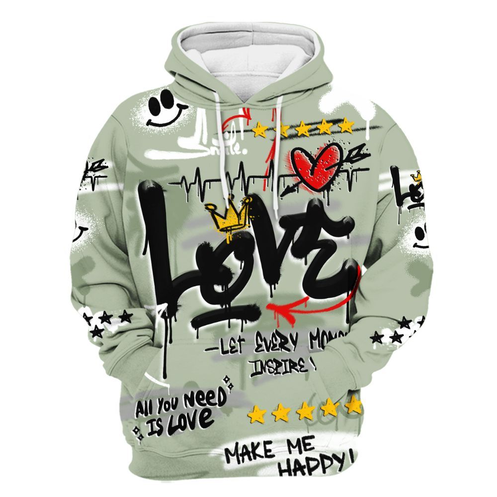 Hoodie To Match Seafoam Sail 4s - Happy Love Beats Graffiti Streetwear All Over Print