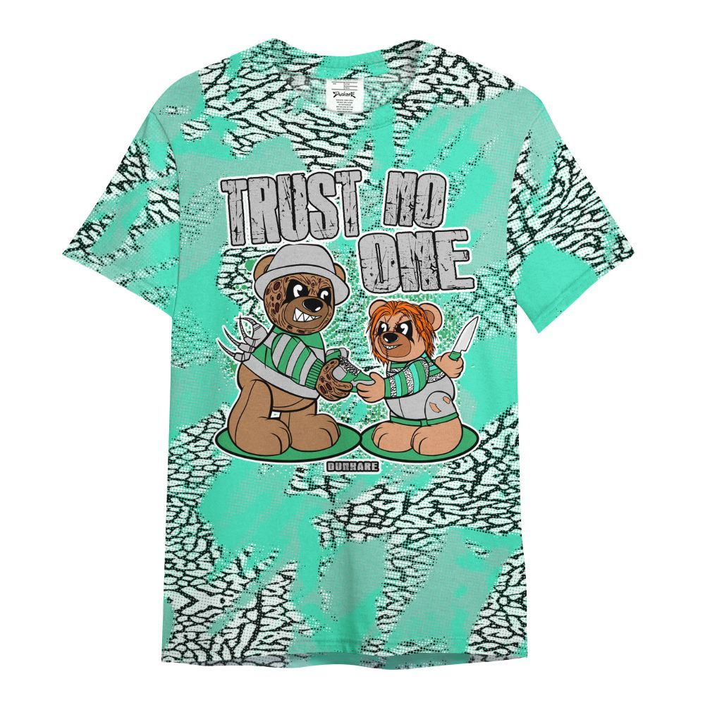 Shirt To Match Black Green Glow 3s - Trust No One Bear Abstract Halftone All Over Print