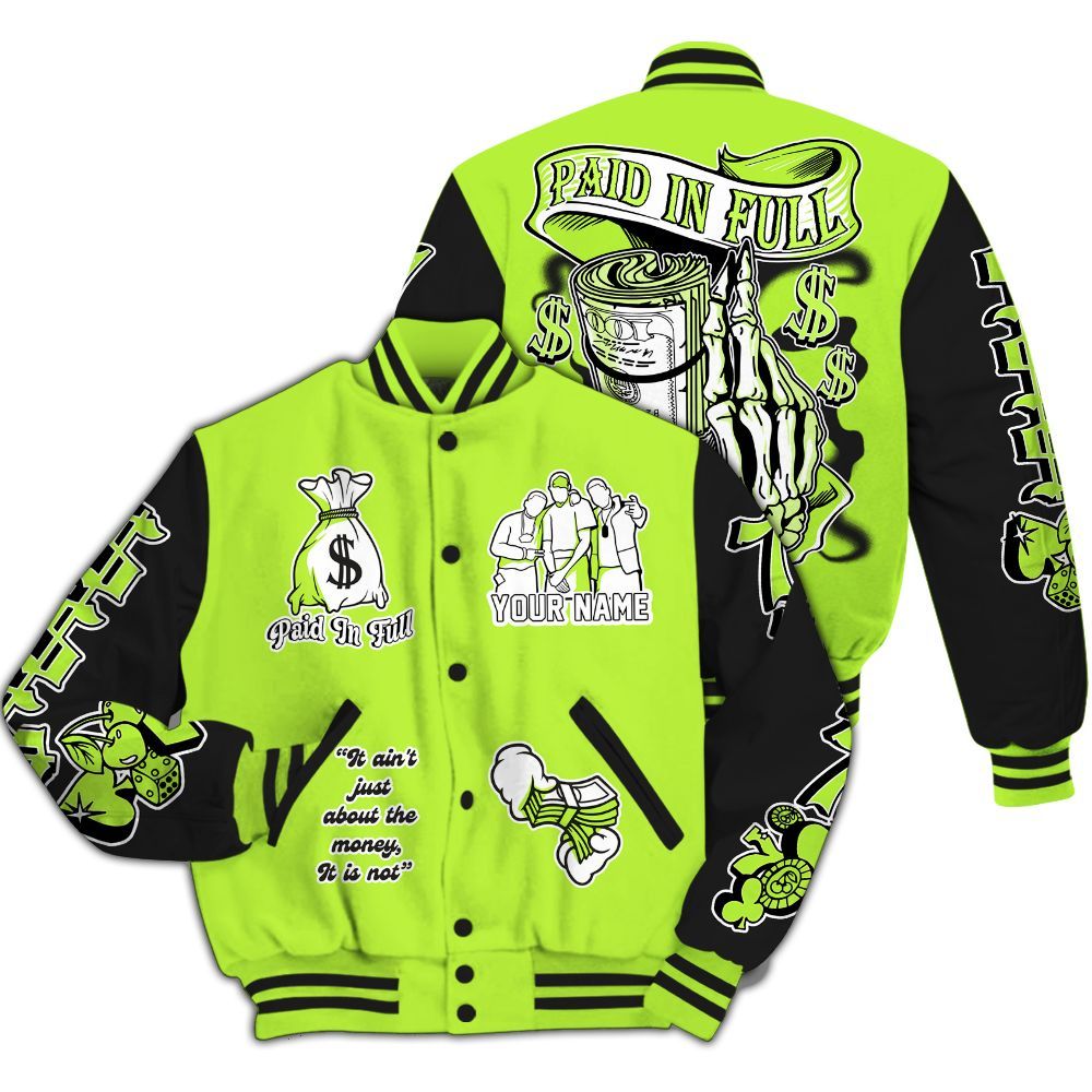 Varsity Jacket To Match Air Force 1 Low Dance Volt - Paid In Full Baseball Varsity Jacket Custom Name All Over Print