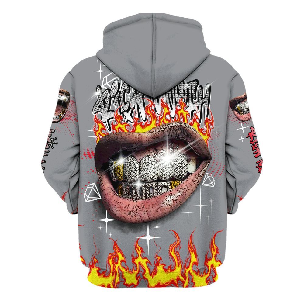 Hoodie To Match Black Cement 3s - Rich Mouth Fire Rap Retro 90s All Over Print