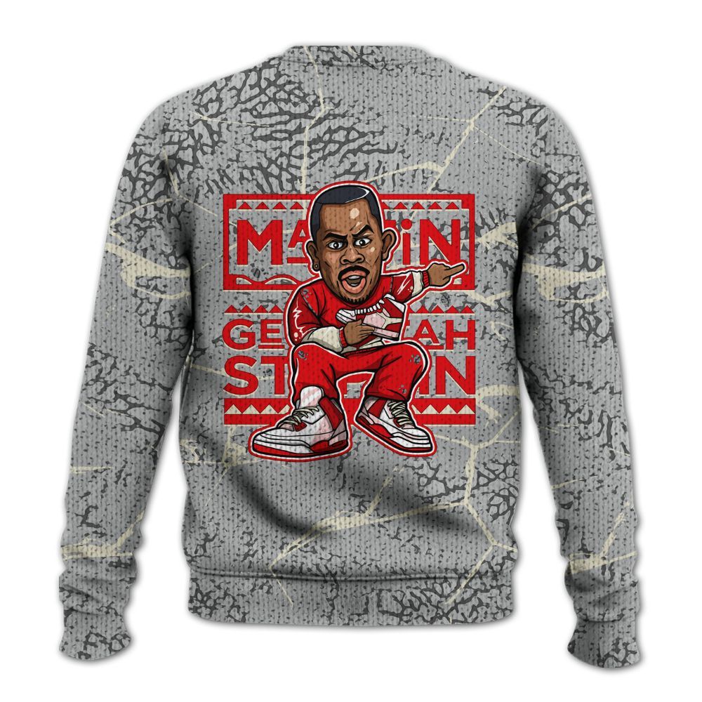 Knitted Sweater To Match Cement Grey 3s - Get Tag Sneakers Steppin' Graphic Crack