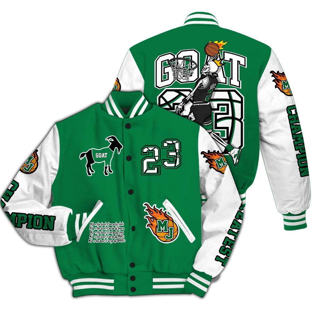 Varsity Jacket To Match Pine Green 13s - Custom Name 23 G.0.A.T Jump Up Basketball All Over Print