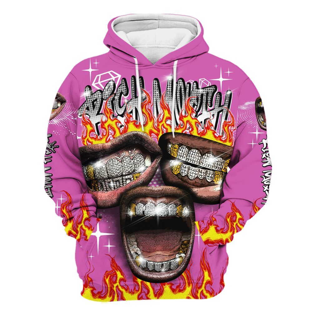 Hoodie To Match Hyper Violet 4s - Rich Mouth Fire Rap Retro 90s All Over Print
