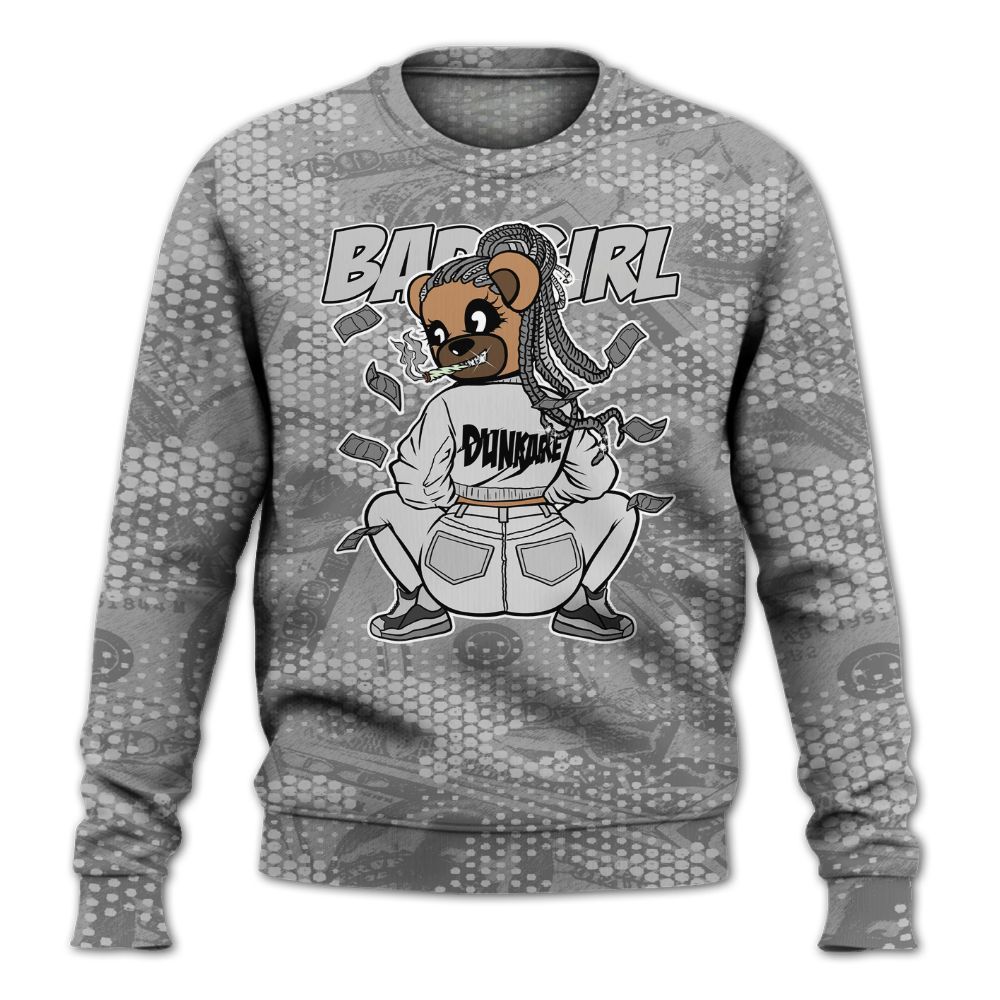 Sweatshirt To Match Black Wolf Grey 12s - Rebellious Girl Bear Banknotes Art All Over Print