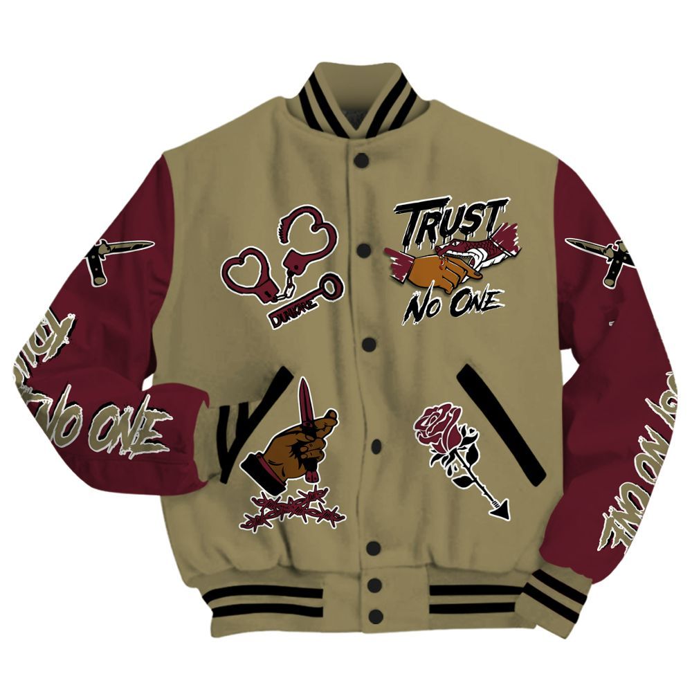 Varsity Jacket To Match Black Olive 7s - Trust No One Dripping All Over Print
