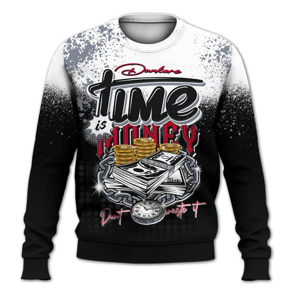 Sweatshirt To Match Mid Black Metallic 1s - Halftone Time Is Money All Over Print