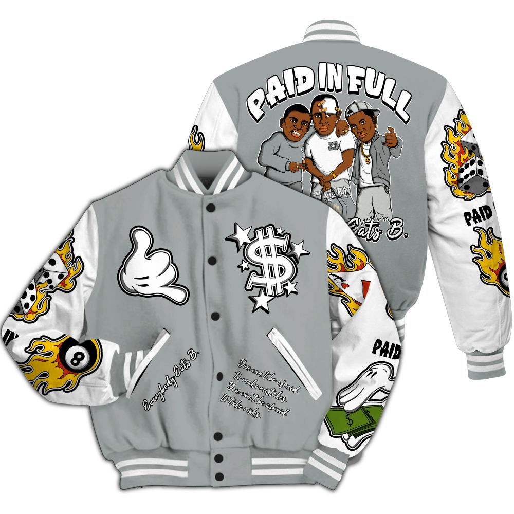 Varsity Jacket To Match Dunk Low White Light Smoke Grey - Funny Everybody Paid In Full Graphic All Over Print