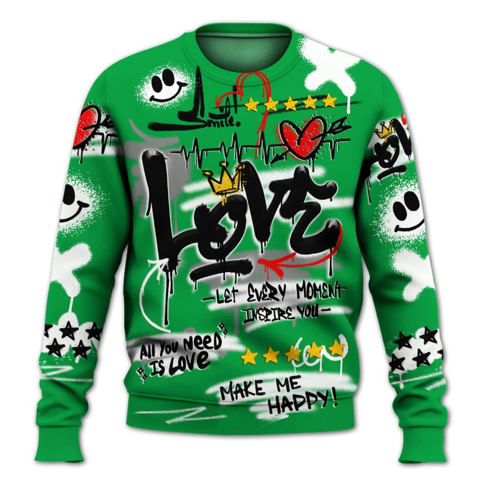 Sweatshirt To Match Low Lucky Green 1s - Happy Love Beats Graffiti Streetwear All Over Print