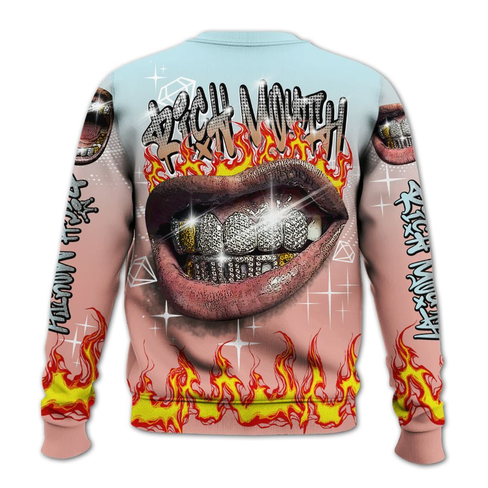 Sweatshirt To Match Dunk Low Glacier Arctic - Rich Mouth Fire Rap Retro 90s All Over Print