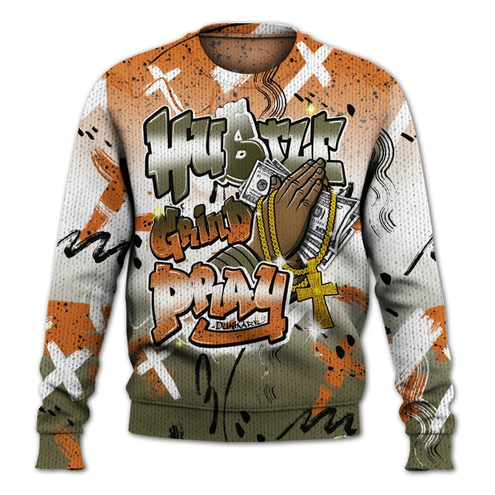 Knitted Sweater To Match Olive 5s - Money Hustle Grind Pray