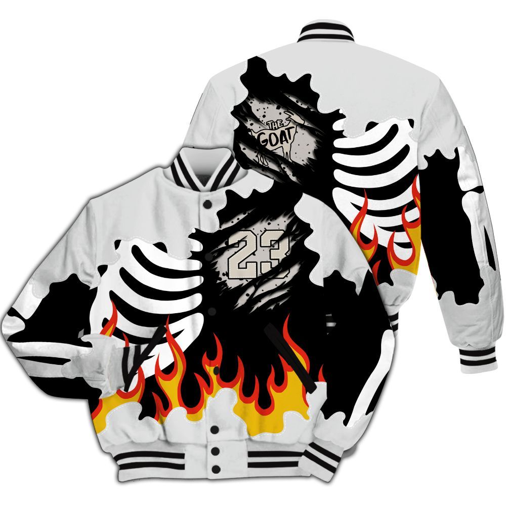 Varsity Jacket To Match Retro Reverse Metallic 5s - Burning Skeleton 23 G.O.A.T All Over Print