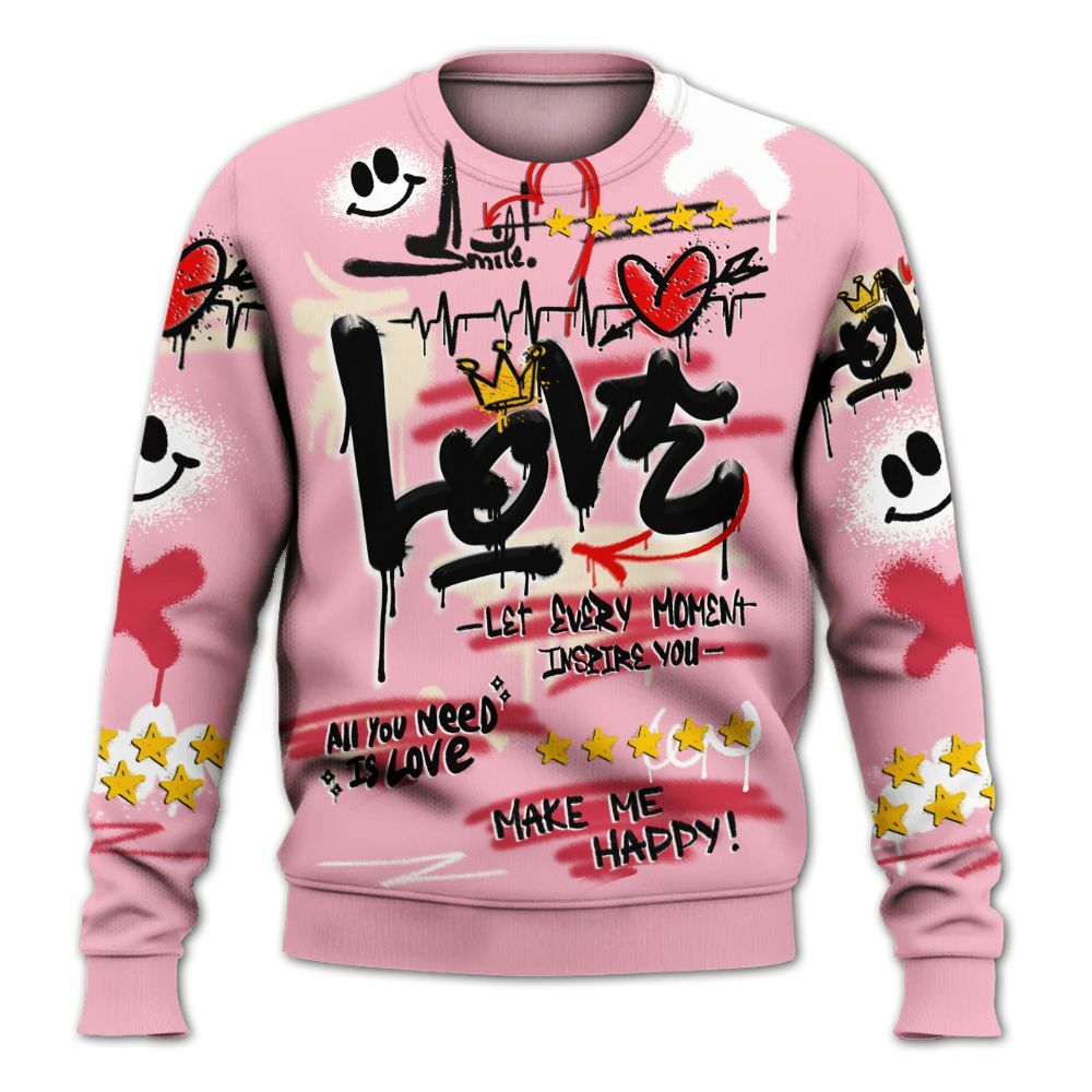 Sweatshirt To Match Low OG Tropical Pink 1s - Happy Love Beats Graffiti Streetwear All Over Print