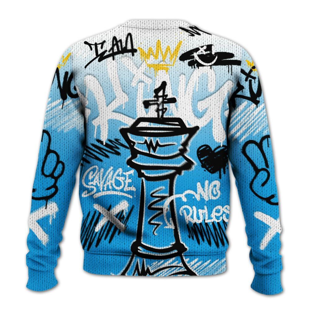 Knitted Sweater To Match Black University Blue 2022 13s - Street King Chess Streetwear