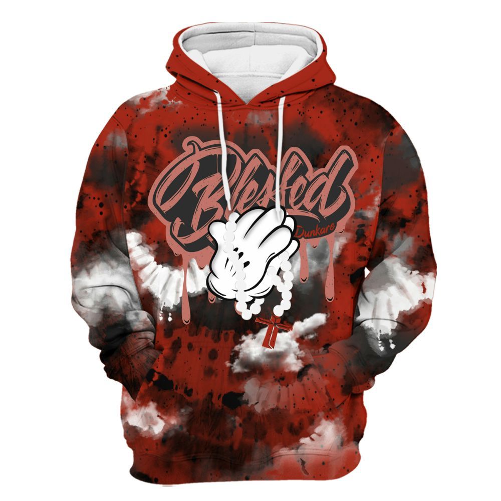 Hoodie To Match Red Cement 4s - God Blessed Tie Dye All Over Print