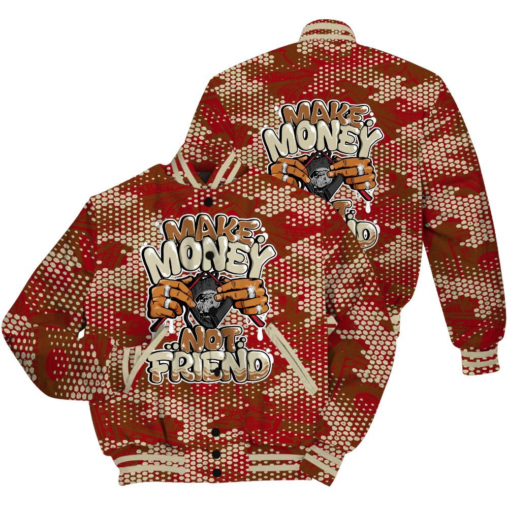 Varsity Jacket To Match Archaeo Brown 5s Shirt - Make Moneys Not Friend Graphic Banknotes All Over Print