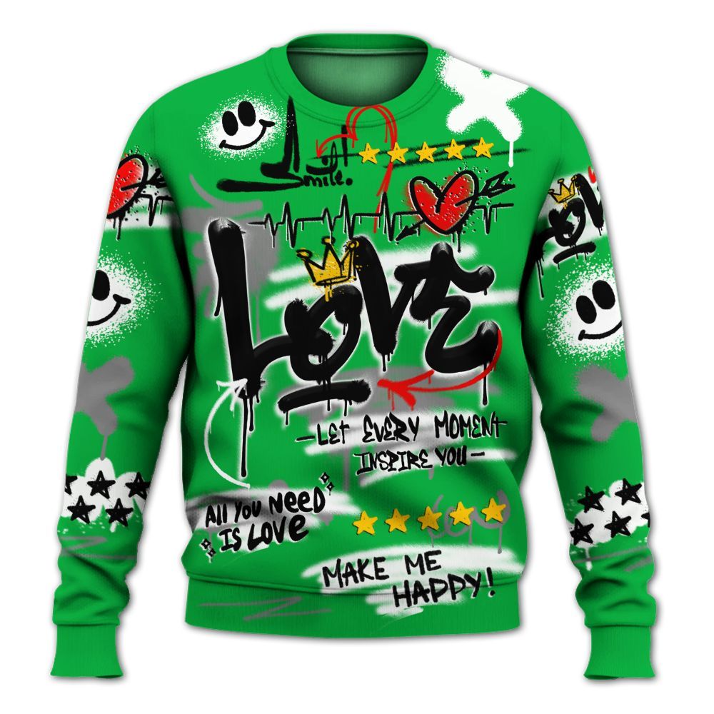 Sweatshirt To Match Lucky Green 5s - Happy Love Beats Graffiti Streetwear All Over Print