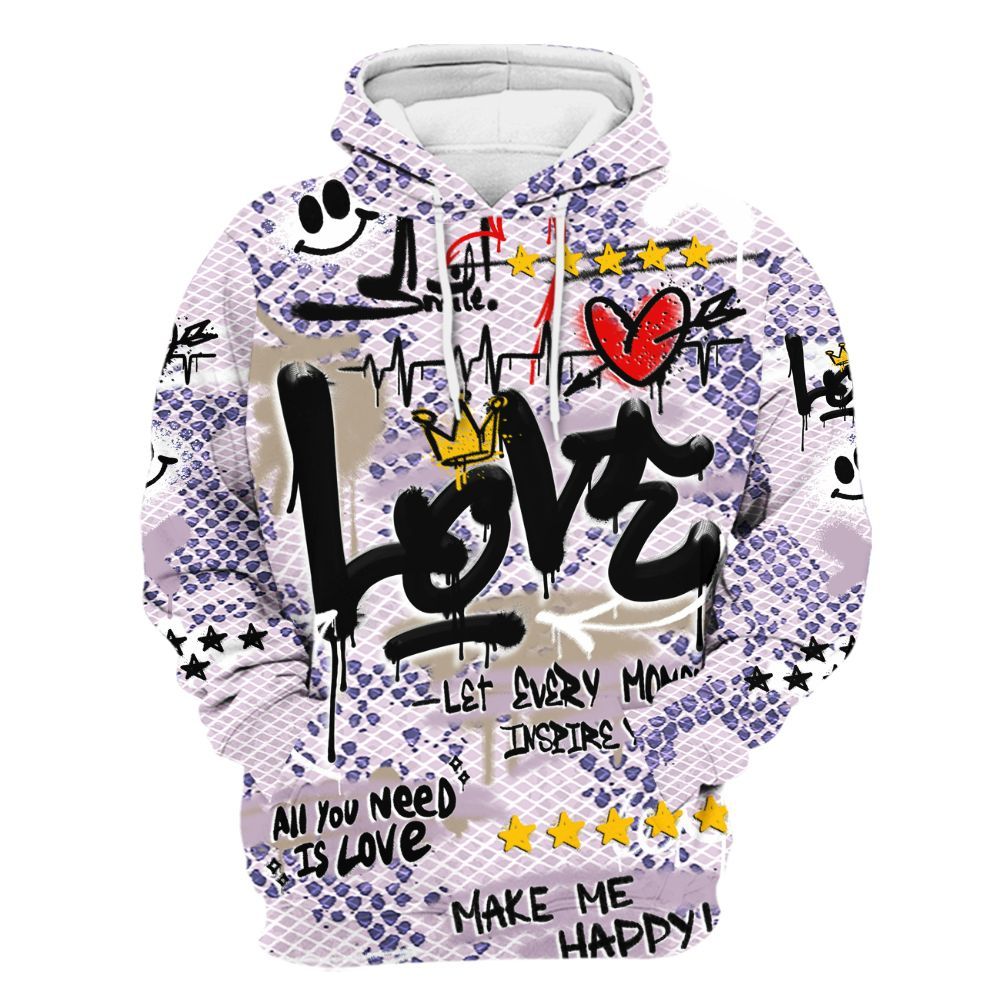 Hoodie To Match Air Force 1 Low Purple Snake - Happy Love Beats Graffiti Streetwear All Over Print
